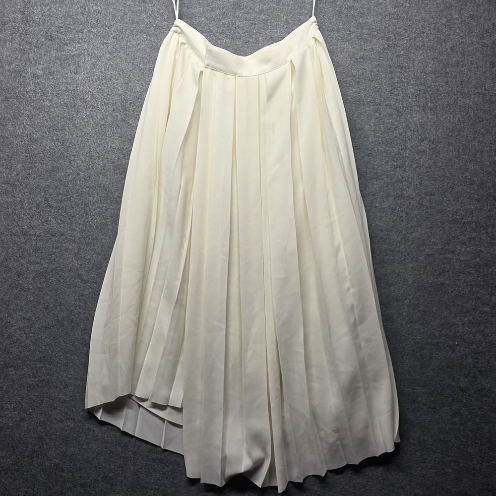 COS Pleated Maxi Skirt Ivory Cream Full Length A-Line 100% Polyester Women